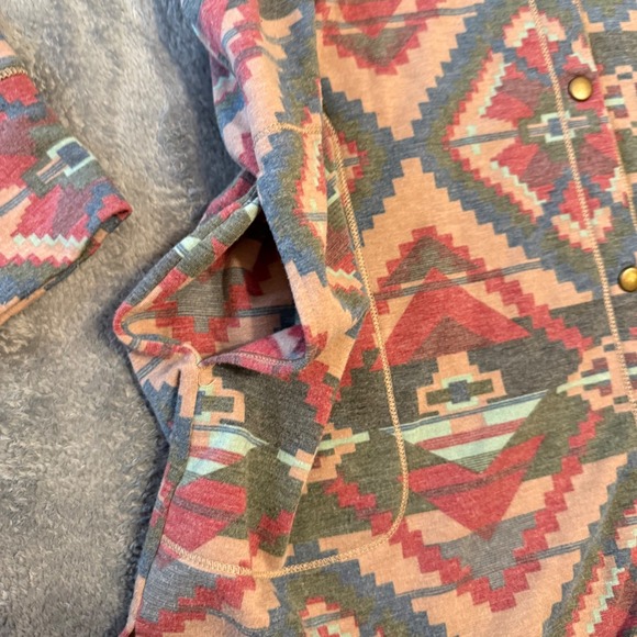 CUDDL DUDS COMFORTWEAR Women's Geometric Aztec Print Hooded Button Front Size M - Picture 4 of 7